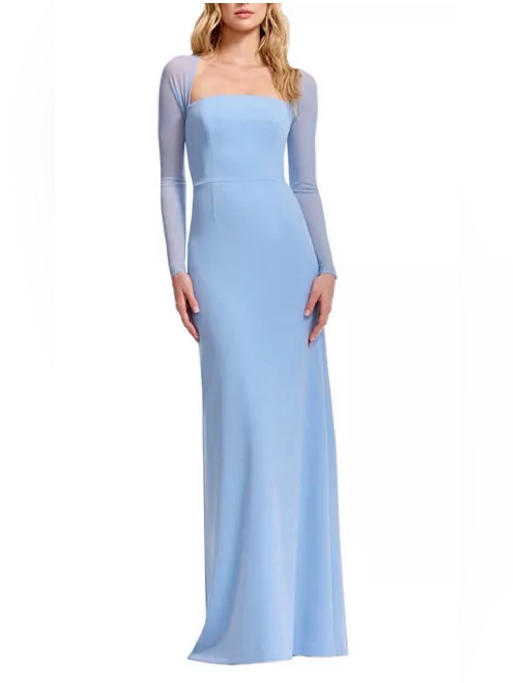 NEW Dress the Population Maxine Blue Long-Sleeve Square Neck Gown, Large